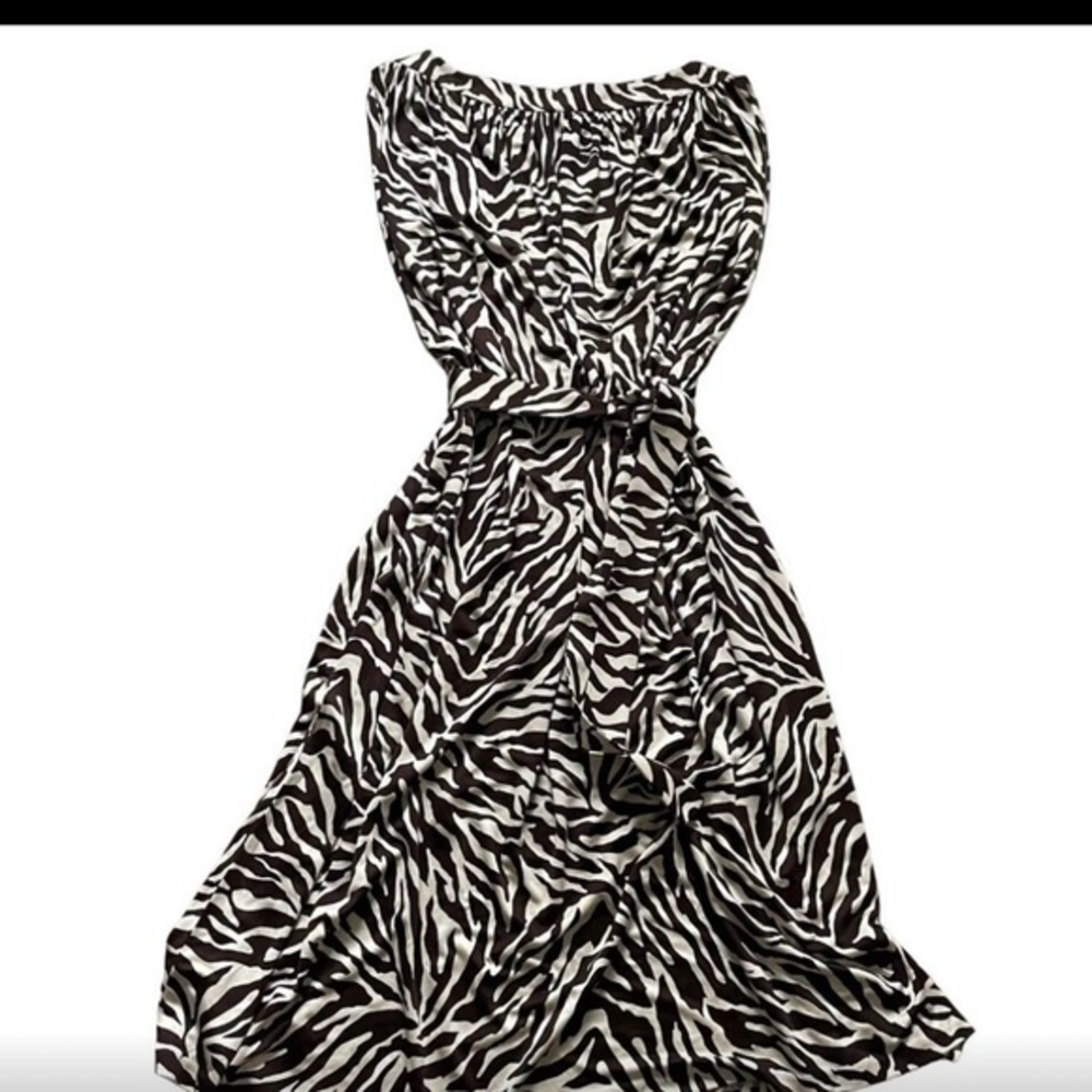 Anne Klein Zebra Print 100% silk Wrap Dress brown and white - Size S